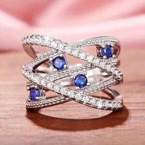 NEW 18k White Gold Sapphire Diamond Ring Band
